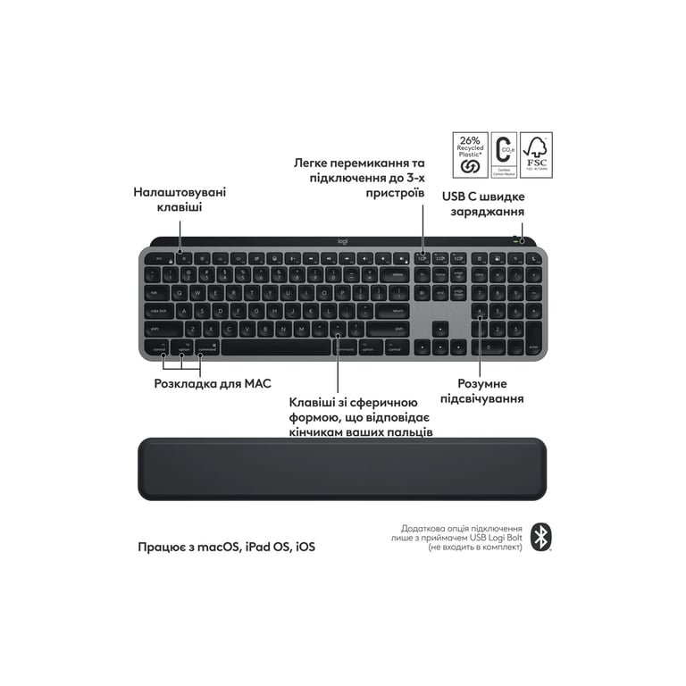 Комплект Logitech MX Keys S Combo для MAC Bluetooth/Wireles UA Space Grey (920-012845) - фото 4