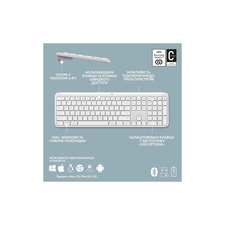 Комплект Logitech MK950 Bluetooth/Wireles UA Off-White (920-012491) - фото 8