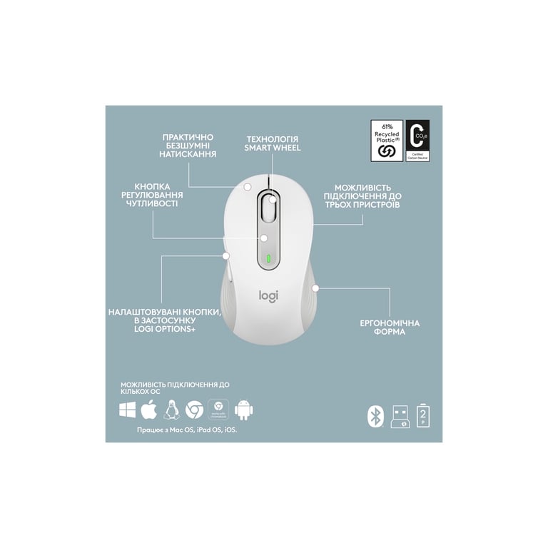 Комплект Logitech MK950 Bluetooth/Wireles UA Off-White (920-012491) - фото 9