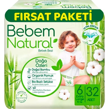Підгузки Bebem Natural 6 Extra large 15+ кг 32 шт (8690536831982) - фото 1