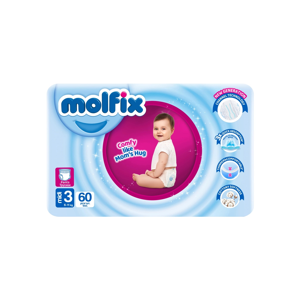 Підгузки Molfix Трусики 3 midi 6-11 кг 60 шт (8690536842704) - фото 1 Підгузки Molfix Трусики 3 midi 6-11 кг 60 шт (8690536842704) - фото 1