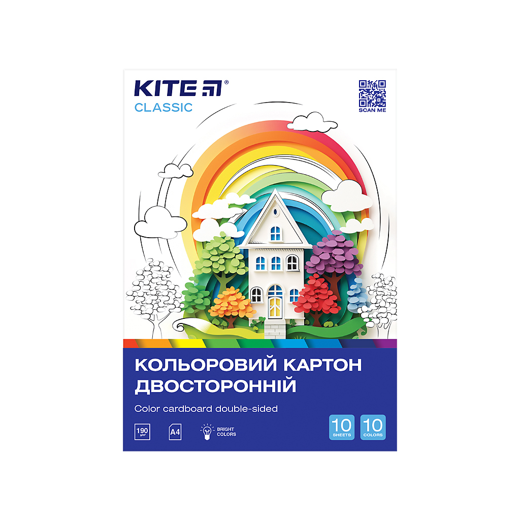 Кольоровий картон Kite А4 двосторонній Classic 10 аркушів (K-255) Кольоровий картон Kite А4 двосторонній Classic 10 аркушів (K-255)