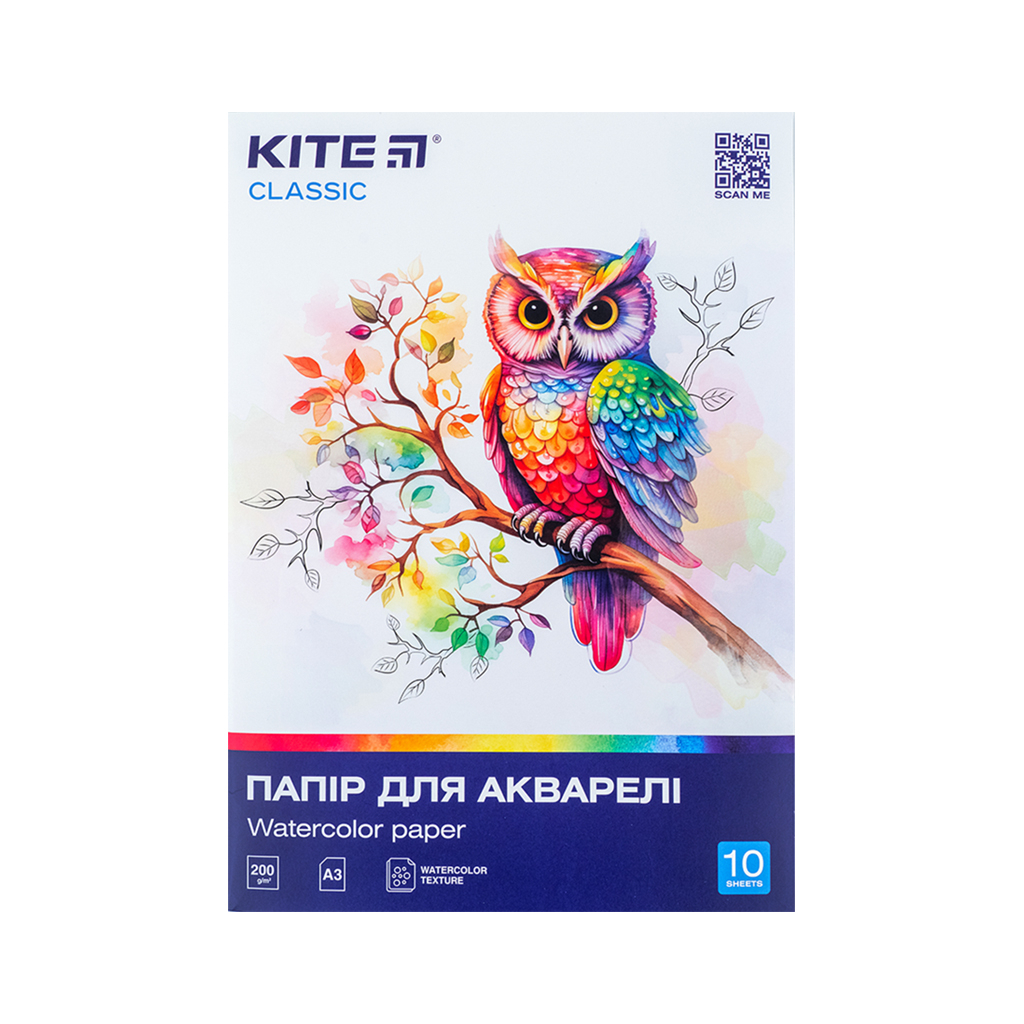Папір для малювання Kite А3 для акварелі Classic 200г/м2, 10 аркушів (K-268) - фото 1 Папір для малювання Kite А3 для акварелі Classic 200г/м2, 10 аркушів (K-268) - фото 1