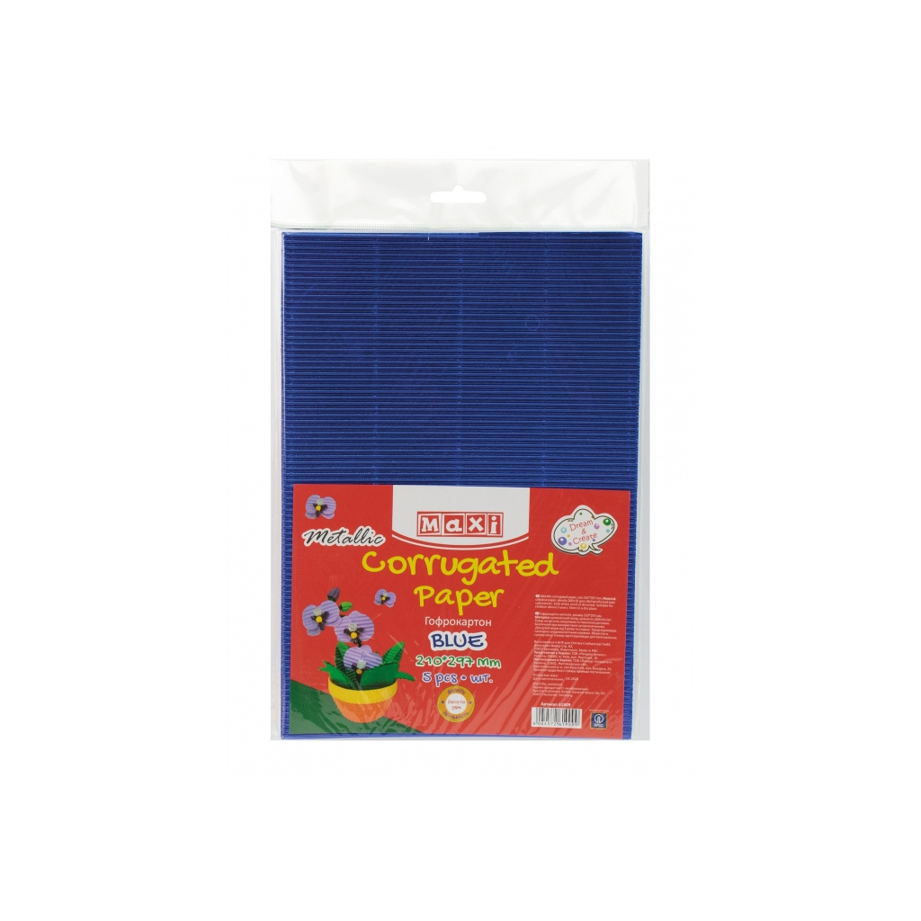 Кольоровий картон Maxi A4 Гофрокартон металізований 21х29,7 см синій (MX61909) - фото 1
