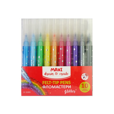 Фломастери Maxi з блискітками, 10 кольорів (MX15201) - фото 1