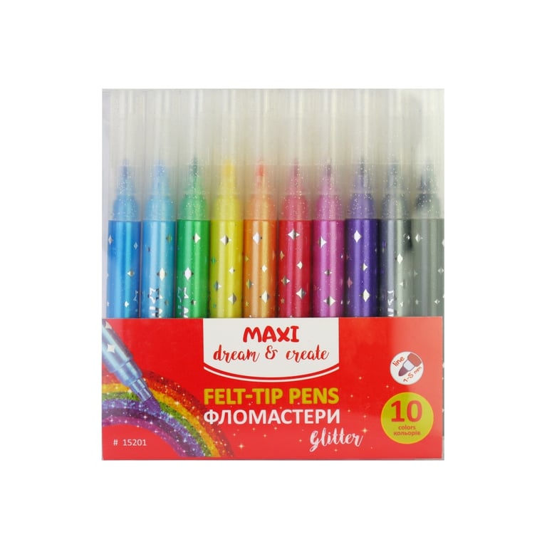 Фломастери Maxi з блискітками, 10 кольорів (MX15201)