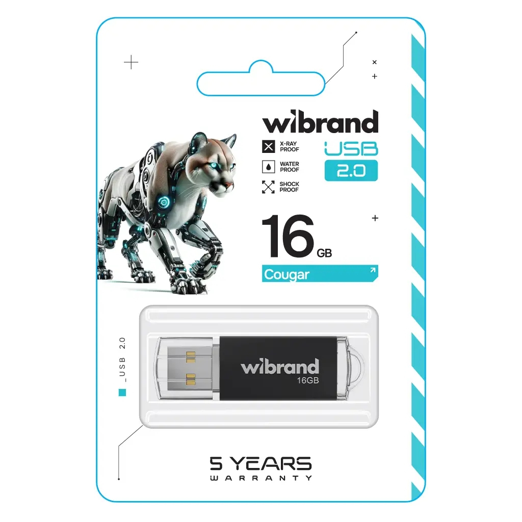 USB флеш накопичувач Wibrand 16GB Cougar Black USB 2.0 (без упаковки ОЕМ) (NL2.0/16P1B) - фото 2 USB флеш накопичувач Wibrand 16GB Cougar Black USB 2.0 (без упаковки ОЕМ) (NL2.0/16P1B) - фото 2