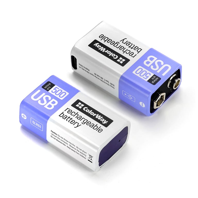 Акумулятор Крона USB-С 390 mAh 9V (Li-Polymer) ColorWay (CW-UB9V-06) - фото 2