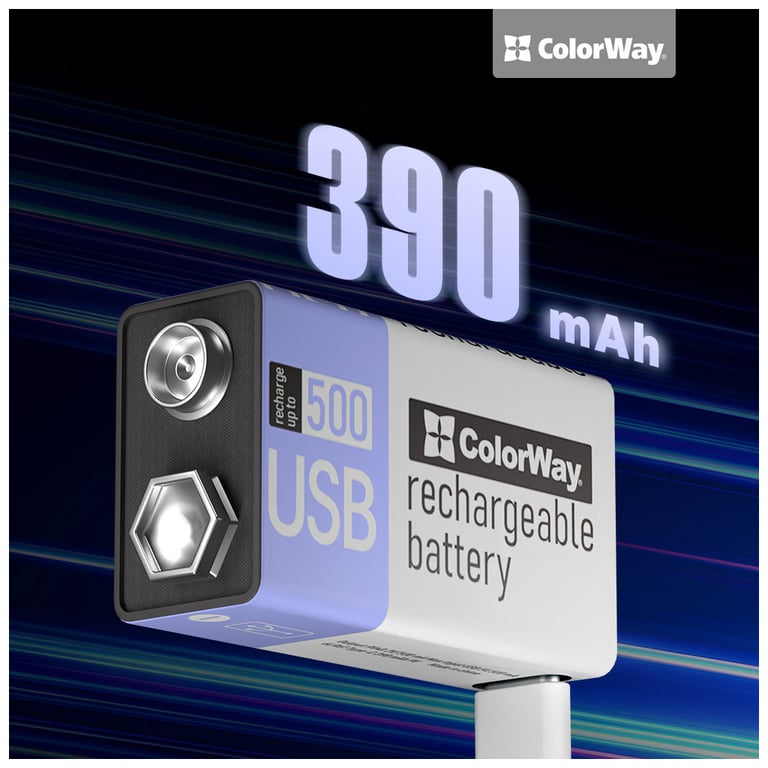 Акумулятор Крона USB-С 390 mAh 9V (Li-Polymer) ColorWay (CW-UB9V-06) - фото 6