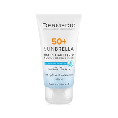 Засіб від засмаги Dermedic Sunbrella Ультралегкий захисний флюїд SPF 50+ Для жирної та комбінованої шкіри 40 мл (5901643177560) - фото 1