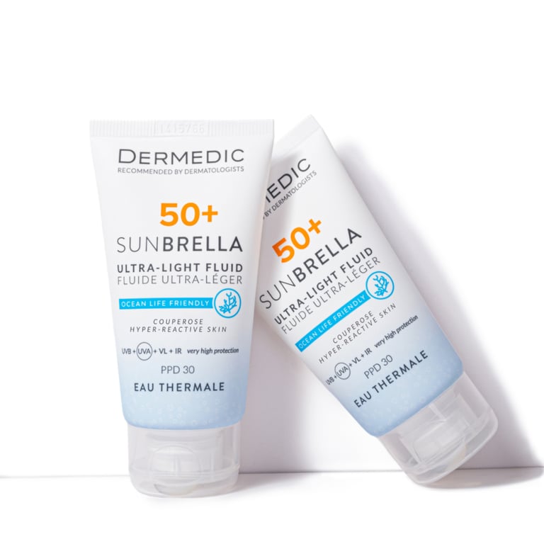 Засіб від засмаги Dermedic Sunbrella Ультралегкий захисний флюїд SPF 50+ Для судинної та гіперактивної шкіри 40 мл (5901643177584) - фото 3