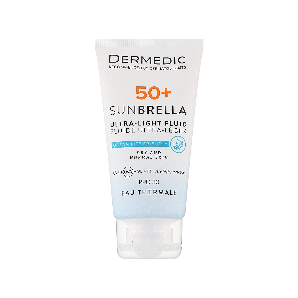Засіб від засмаги Dermedic Sunbrella Ультралегкий захисний флюїд SPF 50+ Для сухої та нормальної шкіри 40 мл (5901643177546) - фото 1