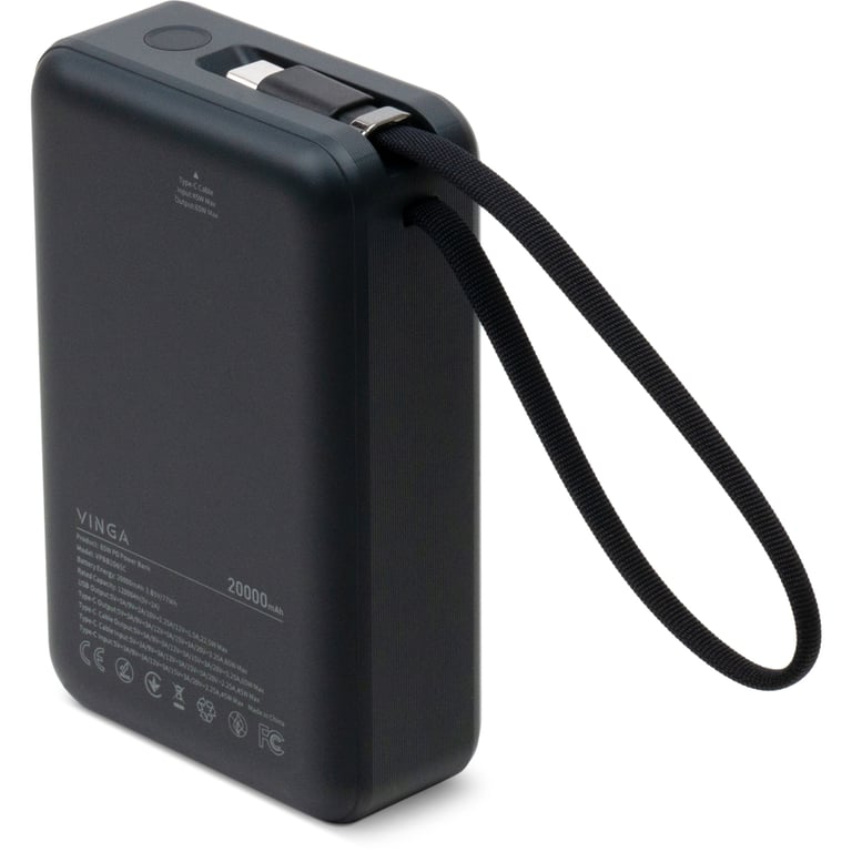 Батарея універсальна Vinga 20000 mAh 65W Display USB-C Cable Grey (VPBB2065C) - фото 3