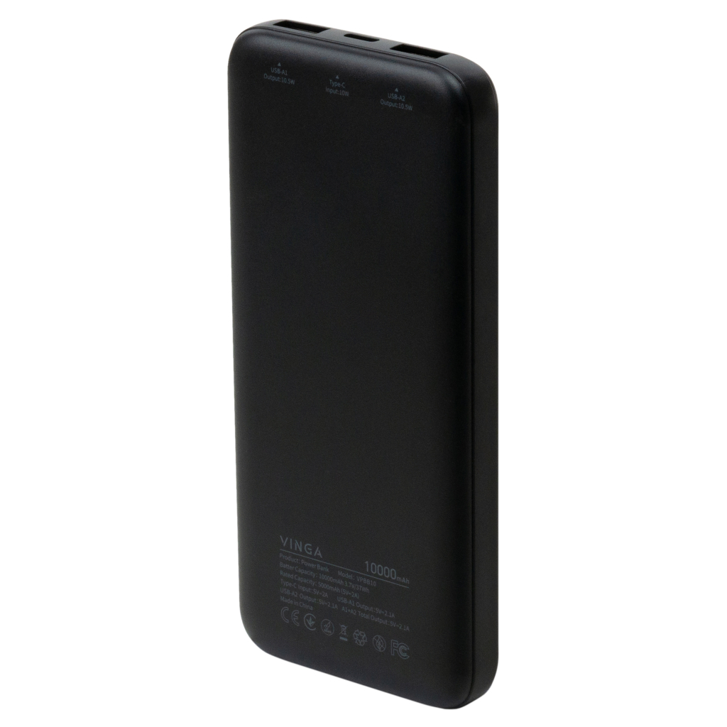 Батарея універсальна Vinga 10000 mAh 10W Black (VPBB10) - фото 3 Батарея універсальна Vinga 10000 mAh 10W Black (VPBB10) - фото 3