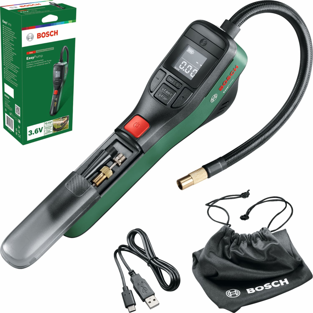 Автомобільний компресор Bosch EasyPump, 3.6V, 3Ah, 10.3 бар, 10 л/хв, 0.4кг (0.603.947.000) - фото 1 Автомобільний компресор Bosch EasyPump, 3.6V, 3Ah, 10.3 бар, 10 л/хв, 0.4кг (0.603.947.000) - фото 1