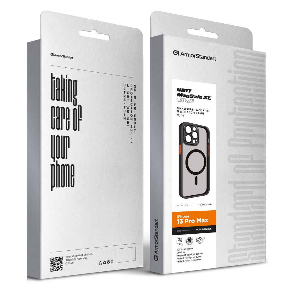 Чохол до мобільного телефона Armorstandart Unit MagSafe SE Apple iPhone 13 Pro Max Black Orange (ARM75369) - фото 2 Чохол до мобільного телефона Armorstandart Unit MagSafe SE Apple iPhone 13 Pro Max Black Orange (ARM75369) - фото 2