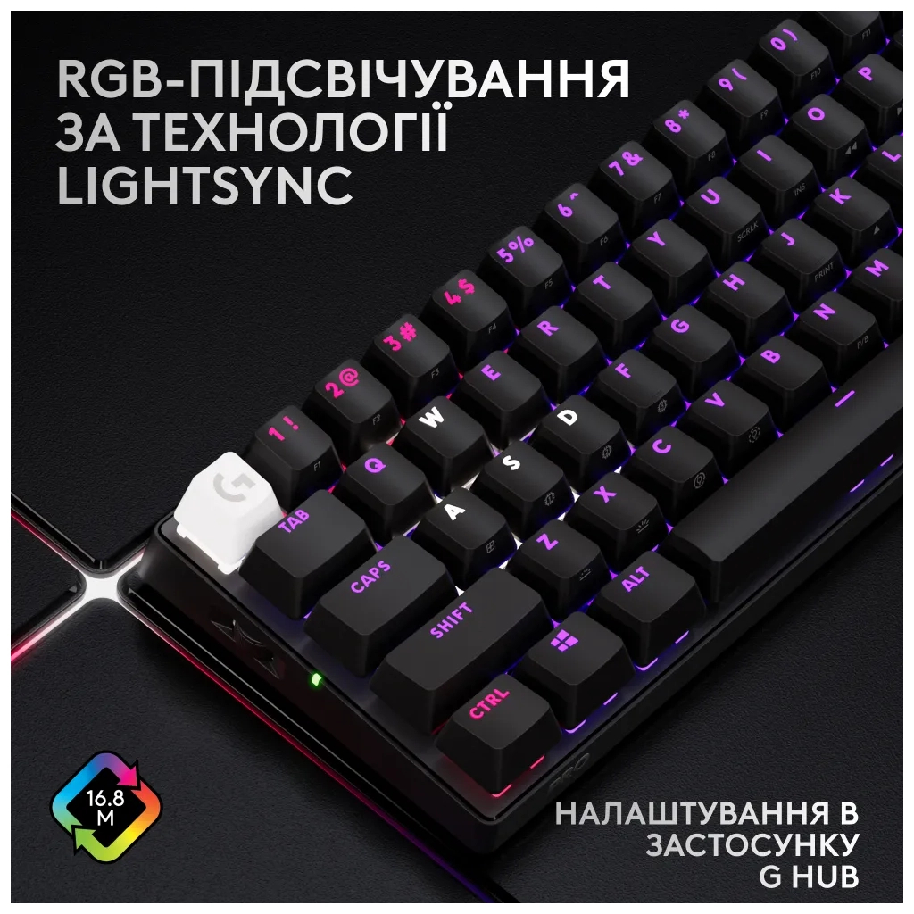 Клавіатура Logitech G Pro X 60 Lightspeed GX Tactile Wireless/Bluetooth UA Black (920-011911) - фото 4 Клавіатура Logitech G Pro X 60 Lightspeed GX Tactile Wireless/Bluetooth UA Black (920-011911) - фото 4