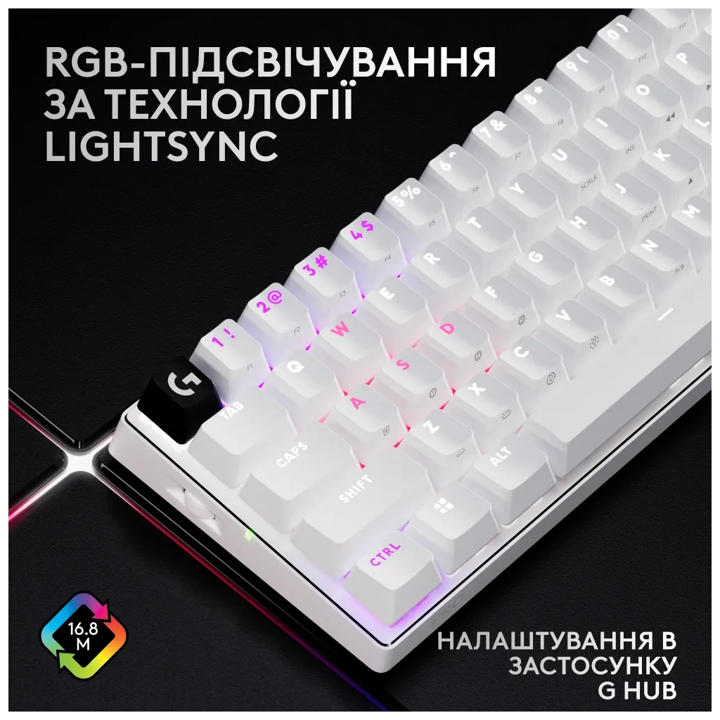 Клавіатура Logitech G Pro X 60 Lightspeed GX Tactile Wireless/Bluetooth UA White (920-011930) - фото 4 Клавіатура Logitech G Pro X 60 Lightspeed GX Tactile Wireless/Bluetooth UA White (920-011930) - фото 4