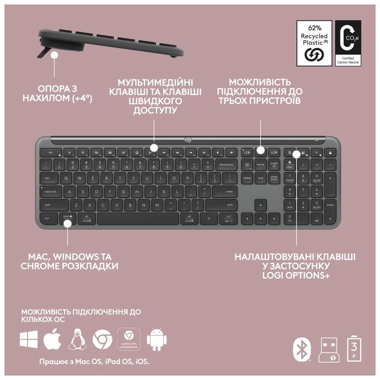 Комплект Logitech MK950 Bluetooth/Wireles UA Graphite (920-012490) - фото 11