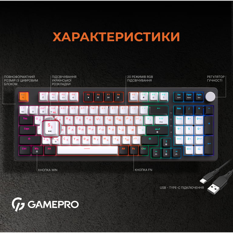 Клавіатура GamePro MK170B Hot-Swap Red Swich RGB USB UA Black (MK170B) - фото 11