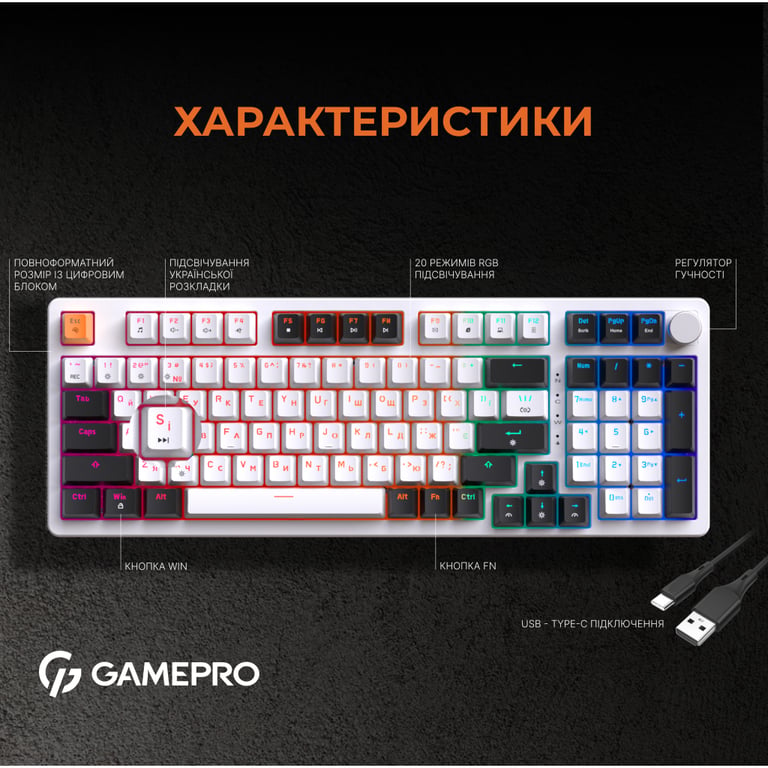 Клавіатура GamePro MK170W Hot-Swap Red Swich RGB USB UA White (MK170W) - фото 11