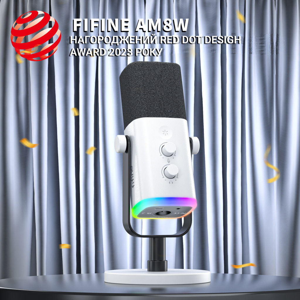 Мікрофон Fifine AM8W USB/XLR White (AM8W) - фото 5 Мікрофон Fifine AM8W USB/XLR White (AM8W) - фото 5