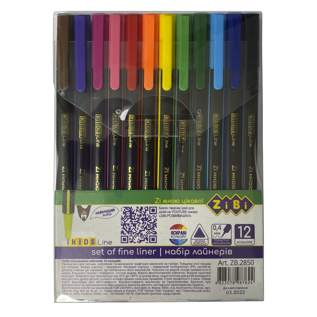 Лайнер ZiBi набір різнокольорових Тригранні 0.4 мм, 12 шт (ZB.2850) Лайнер ZiBi набір різнокольорових Тригранні 0.4 мм, 12 шт (ZB.2850)
