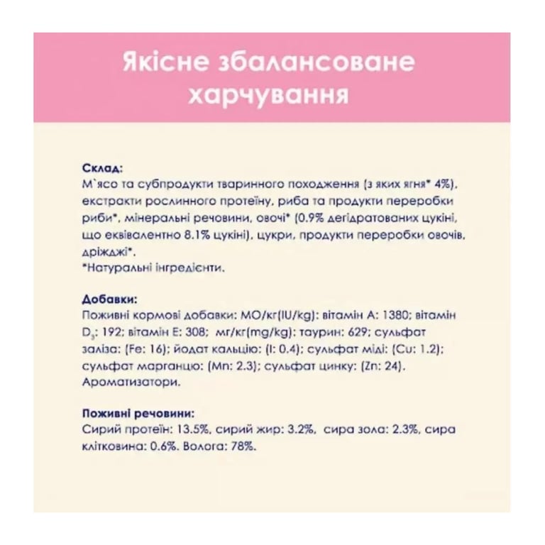Вологий корм для кішок Purina Cat Chow З Ягням та Цукіні в желе 85 г (8445290426536) - фото 6