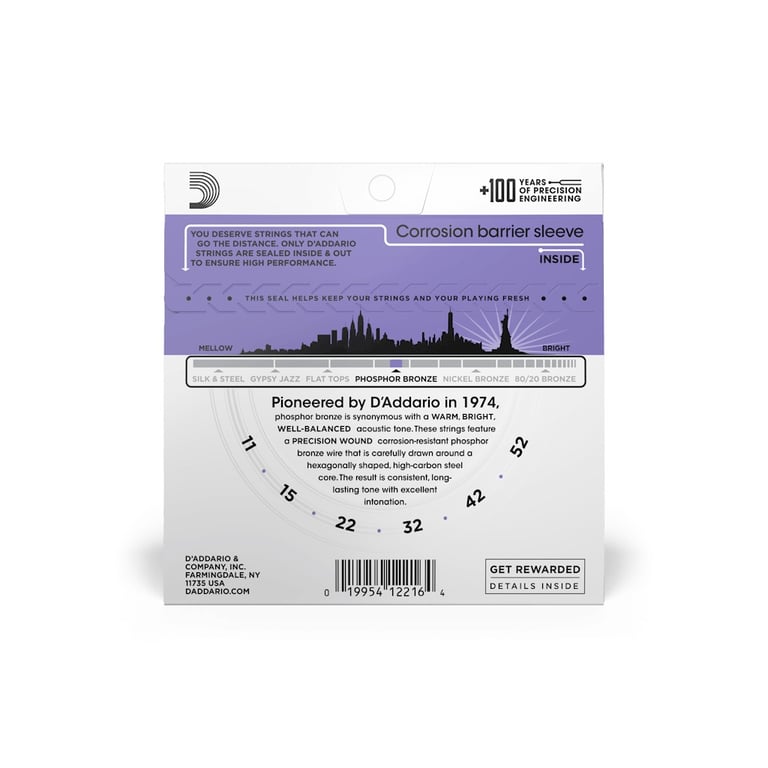 Струни для гітари D'Addario Phosphor Bronze Custom Light (11-52) (EJ26) - фото 3