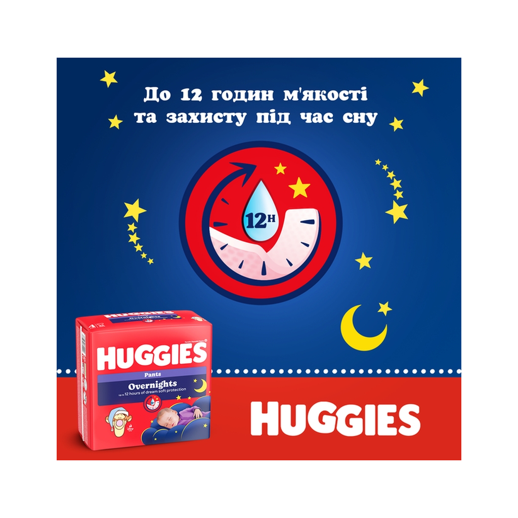 Підгузки Huggies Overnights Pants Трусики 5 12-17 кг 24 шт. (5029053581095) - фото 3 Підгузки Huggies Overnights Pants Трусики 5 12-17 кг 24 шт. (5029053581095) - фото 3