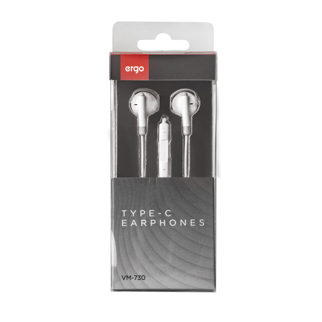 Навушники Ergo VM-730 Type-C Earphones White (VM-730W) - фото 2 Навушники Ergo VM-730 Type-C Earphones White (VM-730W) - фото 2