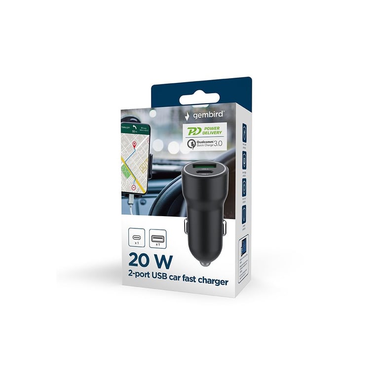 Зарядний пристрій Gembird 1xUSB-A (18W QC3.0) + 1xUSB-C (20W PD) black (TA-UC-A2PDQC20-CAR-01) - фото 5