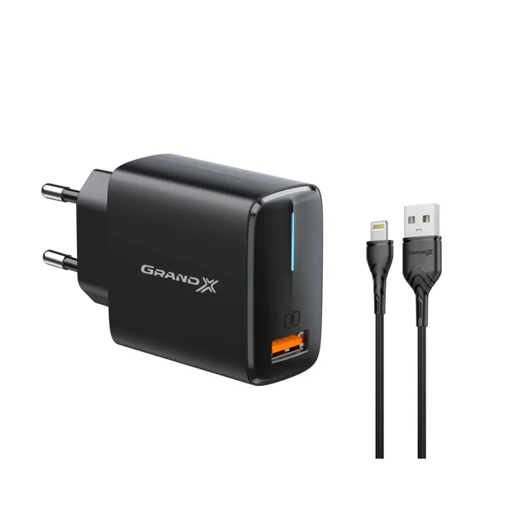 Зарядний пристрій Grand-X Quick Charge QС3.0 + cableUSB-Lightning (CH-550BL) Зарядний пристрій Grand-X Quick Charge QС3.0 + cableUSB-Lightning (CH-550BL)