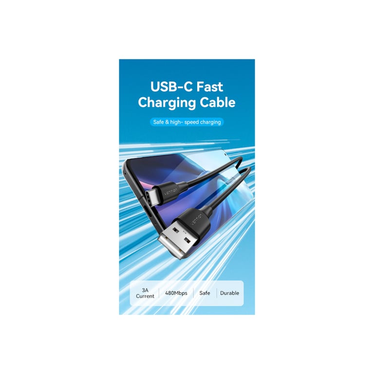 Дата кабель USB 2.0 AM to Type-C 0.5m 3.0A (18W) PVC VENTION (CTHBD) - фото 2