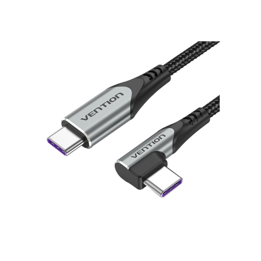 Дата кабель USB-C to USB-C 0.5m USB2.0 60W (20V/3A) angle 90° Gray Aluminum Alloy VENTION (TRAHD)