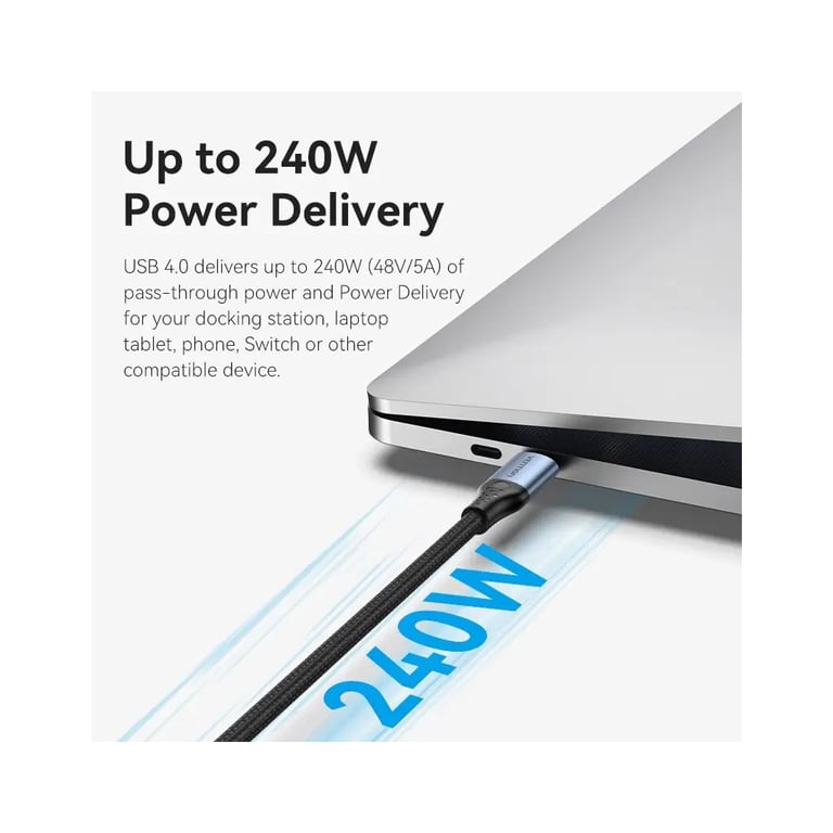 Дата кабель USB-C to USB-C 1.0m Thunderbolt 4 240W (50V/5A) 8K60Hz Gray Aluminum Alloy Vention (TAVHF) - фото 6