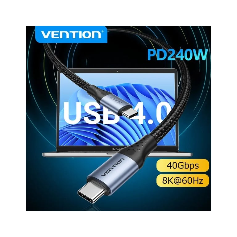 Дата кабель USB-C to USB-C 1.0m Thunderbolt 4 240W (50V/5A) 8K60Hz Gray Aluminum Alloy Vention (TAVHF) - фото 9