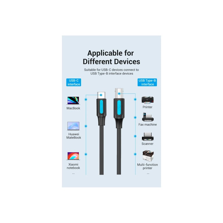 Кабель для принтера USB-C 2.0 to BM 2.0m 2.4А 480Mbps Vention (CQUBH) - фото 4