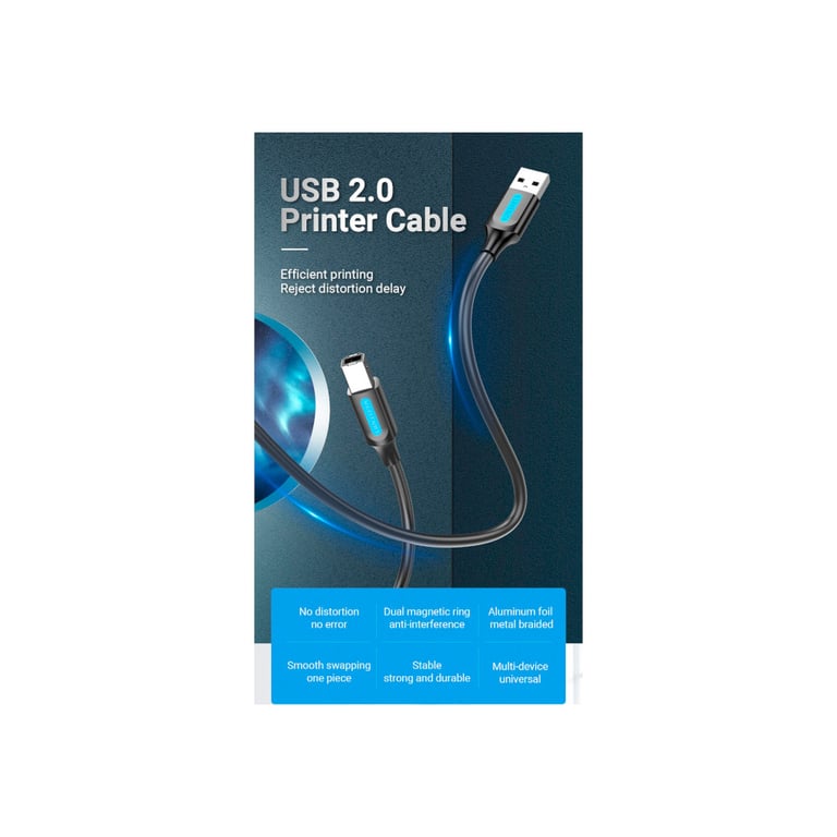 Кабель для принтера USB 2.0 AM/BM 1.0m 480Mbps PVC black Vention (COQBF) - фото 2