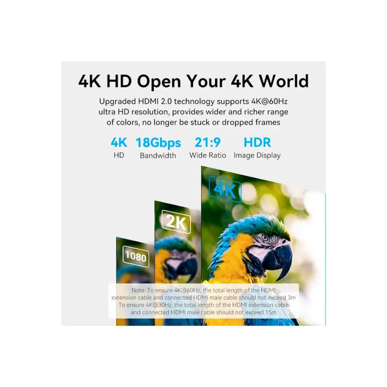 Кабель мультимедійний HDMI M to HDMI F 5.0m V2.0 4K60Hz Vention (AHCBJ) - фото 6
