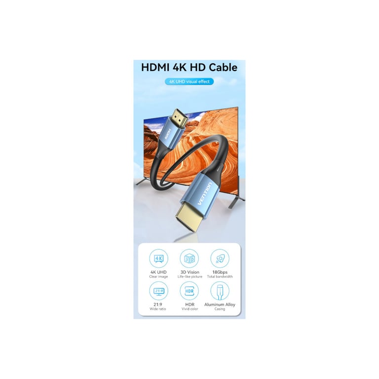 Кабель мультимедійний HDMI M to HDMI M 2.0m V2.0 4K60Hz blue Vention (ALHSH) - фото 7