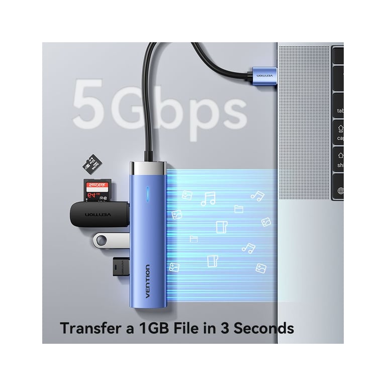 Концентратор Vention USB 3.0 to USB 3.0x3/RJ45/Type-C Hub Blue Aluminum Alloy 5-in-1 (TGFSB) - фото 5