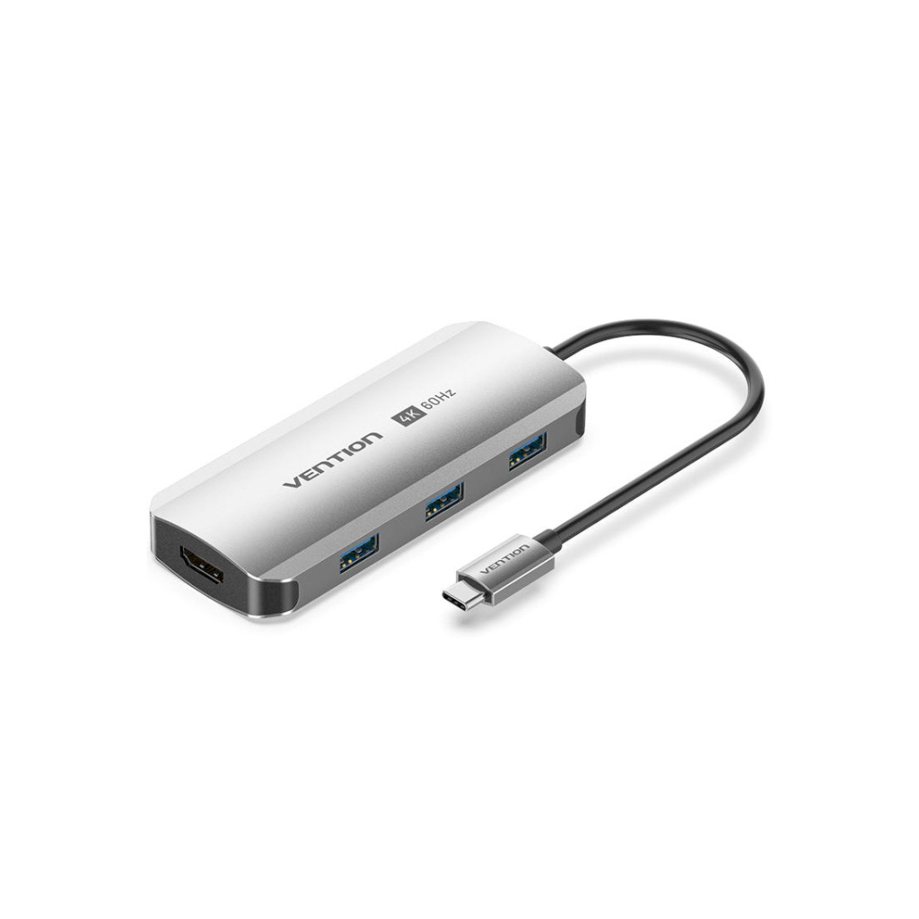 Концентратор Vention USB 3.1 Type-C to HDMI 4K60Hz/USB 3.0x3/PD 100W 5-in-1 (TQDHB) - фото 1