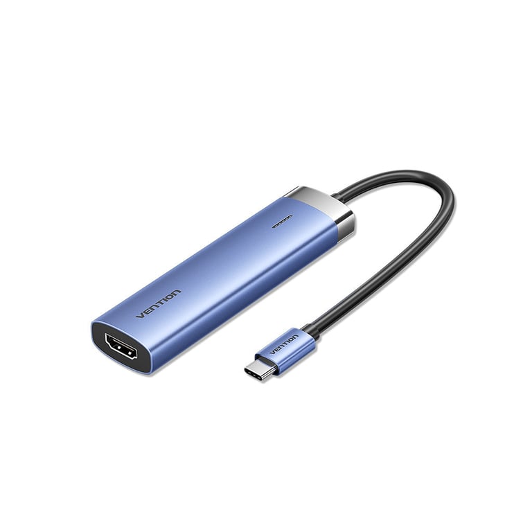 Концентратор Vention USB 3.1 Type-C to HDMI/USB 3.0x3/PD 100W Blue Aluminum Alloy Hub 5-in-1 (TGESB) - фото 1