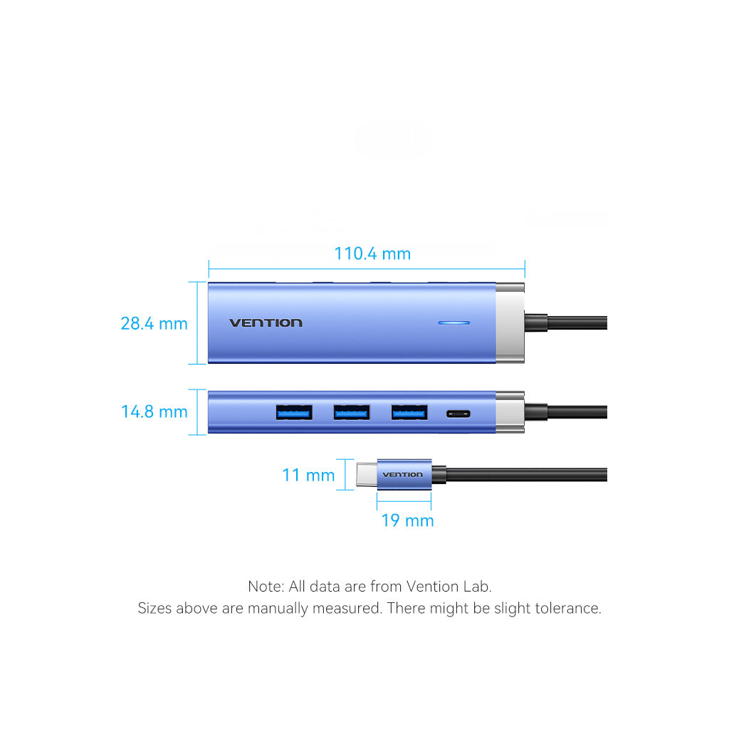 Концентратор Vention USB 3.1 Type-C to HDMI/USB 3.0x3/PD 100W Blue Aluminum Alloy Hub 5-in-1 (TGESB) - фото 12 Концентратор Vention USB 3.1 Type-C to HDMI/USB 3.0x3/PD 100W Blue Aluminum Alloy Hub 5-in-1 (TGESB) - фото 12