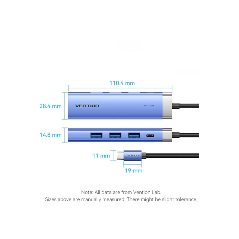 Концентратор Vention USB 3.1 Type-C to HDMI/USB 3.0x3/PD 100W Blue Aluminum Alloy Hub 5-in-1 (TGESB) - фото 12