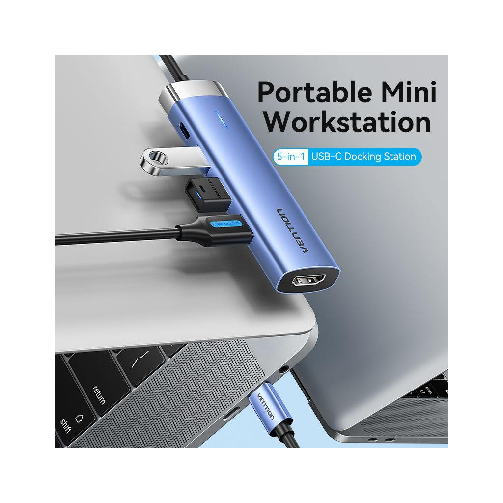 Концентратор Vention USB 3.1 Type-C to HDMI/USB 3.0x3/PD 100W Blue Aluminum Alloy Hub 5-in-1 (TGESB) - фото 2 Концентратор Vention USB 3.1 Type-C to HDMI/USB 3.0x3/PD 100W Blue Aluminum Alloy Hub 5-in-1 (TGESB) - фото 2