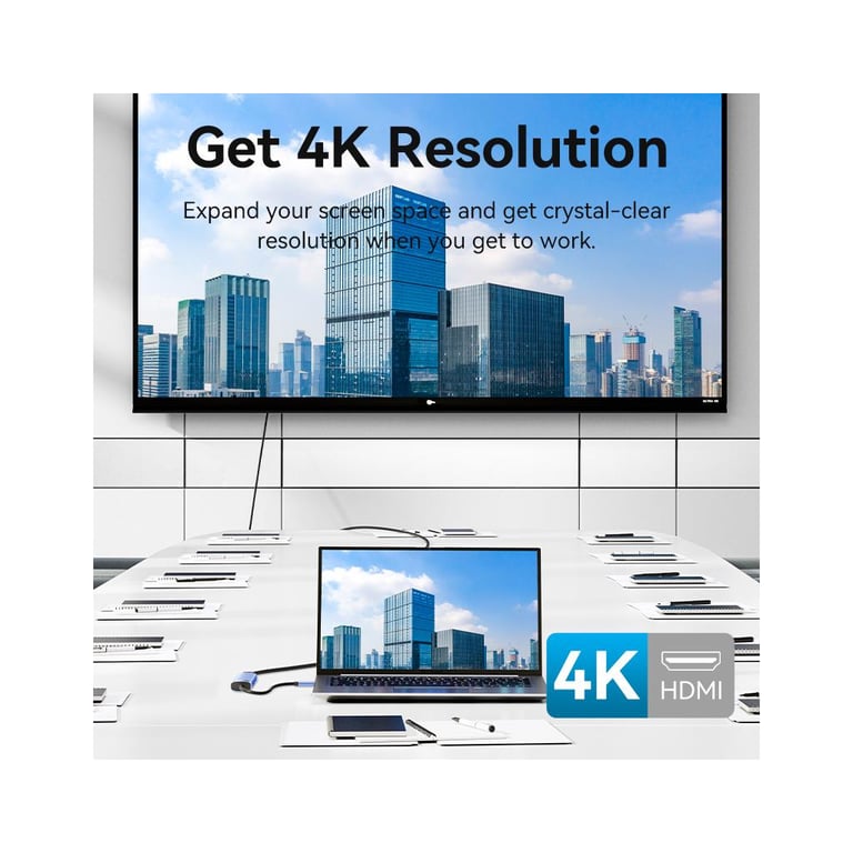 Концентратор Vention USB 3.1 Type-C to HDMI/USB 3.0x3/PD 100W Blue Aluminum Alloy Hub 5-in-1 (TGESB) - фото 6