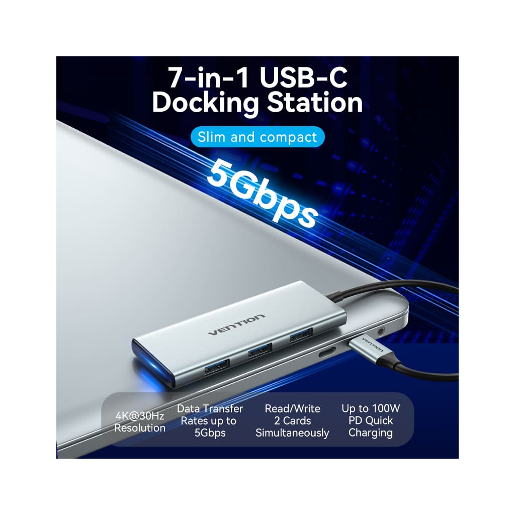 Концентратор Vention USB 3.1 Type-C to HDMI/USB 3.0x3/SD/TF/PD 100W 7-in-1 (TOPHB) - фото 2 Концентратор Vention USB 3.1 Type-C to HDMI/USB 3.0x3/SD/TF/PD 100W 7-in-1 (TOPHB) - фото 2