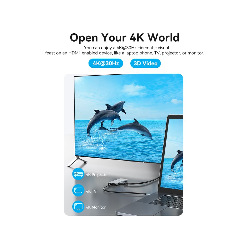 Концентратор Vention USB 3.1 Type-C to HDMI/USB 3.0x3/SD/TF/PD 100W 7-in-1 (TOPHB) - фото 7 Концентратор Vention USB 3.1 Type-C to HDMI/USB 3.0x3/SD/TF/PD 100W 7-in-1 (TOPHB) - фото 7